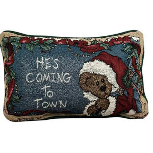 1996 Boyd's Bears Friends Tapestry He's Coming to Town Santa Bear Pillow 11 X 8
